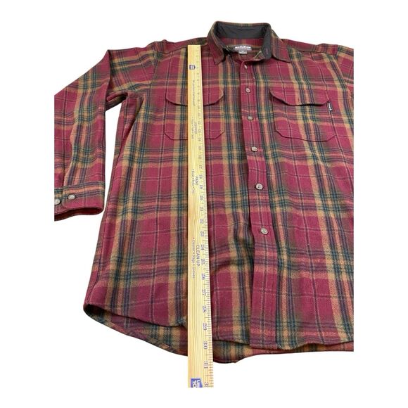 Woolrich Wool Blend Flannel Shirt Mens LARGE Yellow Red Plaid USA Pockets Button - Picture 6 of 8
